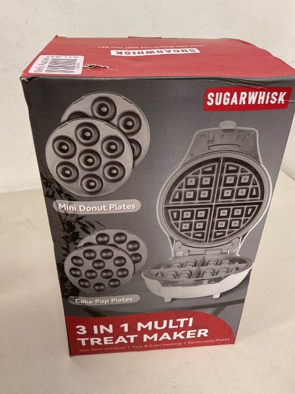 Photo 1 of SugarWhisk 3 in 1 Thick Belgian Waffle Maker with Removable Plates, 8" Non Stick Belgian Waffle Iron Removable Plates, Mini Donut Maker Machine, Cake Pop Maker Machine Set with Tools, White