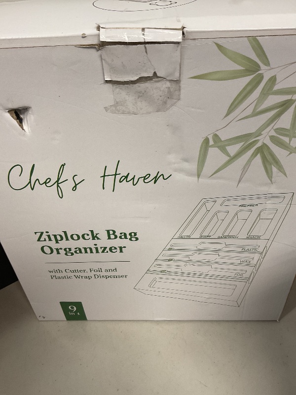 Photo 1 of Chef's Haven 9 IN 1 Storage Bag Organizer, Foil and Plastic Wrap Organizer with Cutters, Bamboo Kitchen Baggie for Drawer, Pantry & Countertop, Storage for Gallon, Quart, Sandwich, Snack Bag