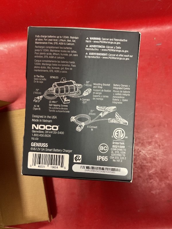 Photo 1 of NOCO GENIUS5: 5A 6V/12V Smart Battery Charger – Automatic Maintainer, Trickle Charger & Desulfator with Overcharge Protection & Temperature Compensation – For Lead-Acid & Lithium Batteries