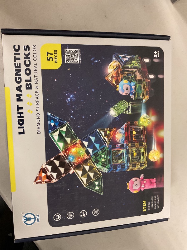 Photo 1 of Deluxe Quality Magnetic Tiles Building Set with Attractive Reflective Pattern, LED Lights, Marble Run, and Cars - STEM Educational Toy for Creative Kids Girls Boys 3+ (57 pcs Start up)