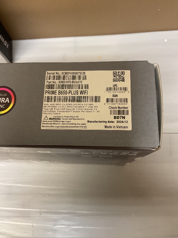 Photo 1 of ASUS Prime B650-PLUS WiFi AMD B650 AM5 Ryzen™ Desktop 9000 8000 & 7000 ATX Motherboard, DDR5, PCIe 5.0 M.2, 2.5Gb LAN, WiFi 6E, HDMI™, SATA 6 Gbps, USB Type-C®, BIOS Flashback™, Thunderbolt™ 4 Header