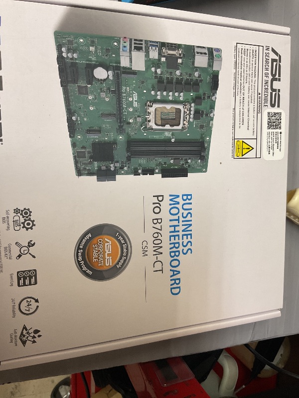 Photo 1 of ASUS Pro B760M-CT-CSM Intel LGA1700(13th&12th Gen)mATX commercial motherboard,DDR5,PCIe 4.0,2xM.2 PCIe 4.0 slots,front USB 3.2 Gen 1 Type-C,D-Sub,TPM IC onboard,Q-LED Core,Mono-out header,SMBUS header
