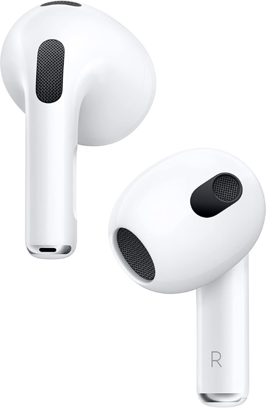 Photo 1 of Apple AirPods (3rd Generation) Wireless Ear Buds, Bluetooth Headphones, Personalized Spatial Audio, Sweat and Water Resistant, Lightning Charging Case Included, Up to 30 Hours of Battery Life