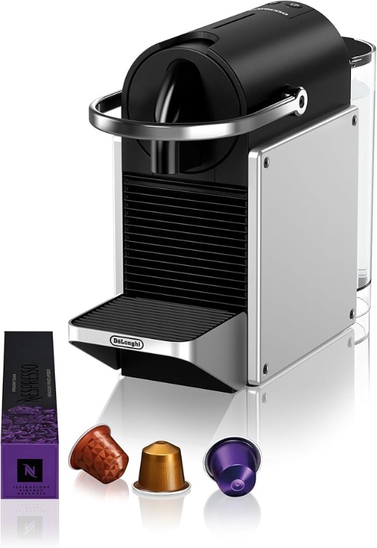 Photo 1 of De'Longhi Nespresso Pixie EN127.S, Fully Automatic Coffee Machine, One-Button Coffee Machine with Multi-Function, Welcome Set Included, Compact Design, 19 Bar Pressure, 1260W, Silver