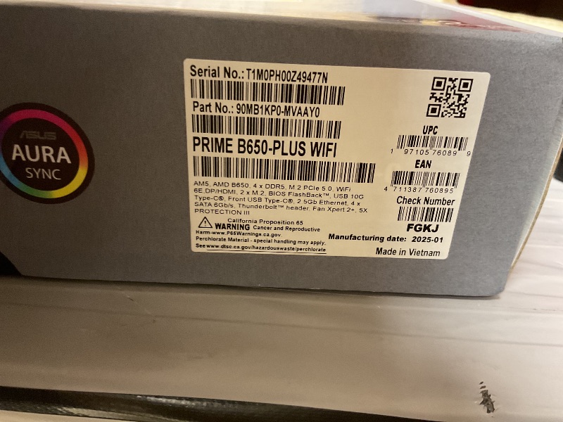 Photo 1 of ASUS Prime B650-PLUS WiFi AMD B650 AM5 Ryzen™ Desktop 9000 8000 & 7000 ATX Motherboard, DDR5, PCIe 5.0 M.2, 2.5Gb LAN, WiFi 6E, HDMI™, SATA 6 Gbps, USB Type-C®, BIOS Flashback™, Thunderbolt™ 4 Header