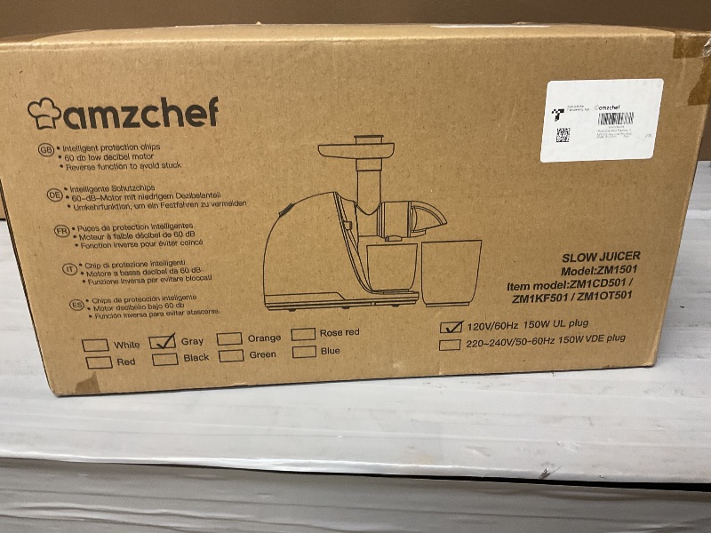 Photo 1 of Masticating Juicer Machines, AMZCHEF Slow Cold Press Juicer with Reverse Function, High Juice Yield, Easy Clean with Brush,Recipes for High Nutrient Fruits and Vegetables, Gray(Updated)