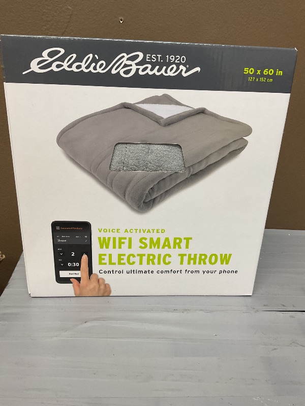 Photo 1 of Eddie Bauer | Smart Heated Electric Throw Blanket - Reversible Sherpa - Hands Free Control - Wi-Fi Only (2.4GHz) - Compatible with Alexa, Google, iOS, Android - Gray