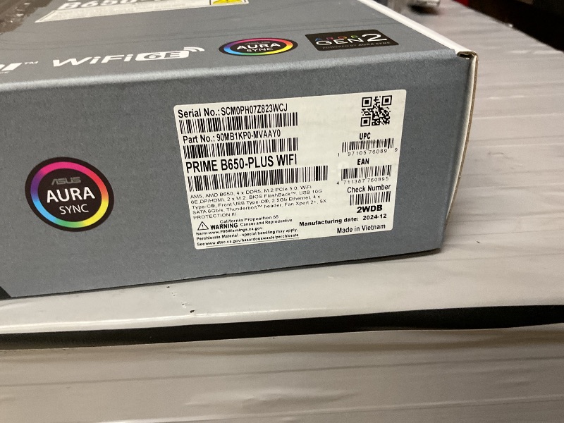 Photo 1 of ASUS Prime B650-PLUS WiFi AMD B650 AM5 Ryzen™ Desktop 9000 8000 & 7000 ATX Motherboard, DDR5, PCIe 5.0 M.2, 2.5Gb LAN, WiFi 6E, HDMI™, SATA 6 Gbps, USB Type-C®, BIOS Flashback™, Thunderbolt™ 4 Header