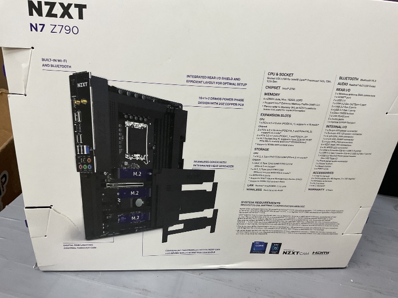 Photo 1 of NZXT N7 Z790 ATX Motherboard - Intel Z790, WiFi 6E, Bluetooth, Integrated I/O Shield - Supports 12th/13th/14th Gen Intel CPUs, Black