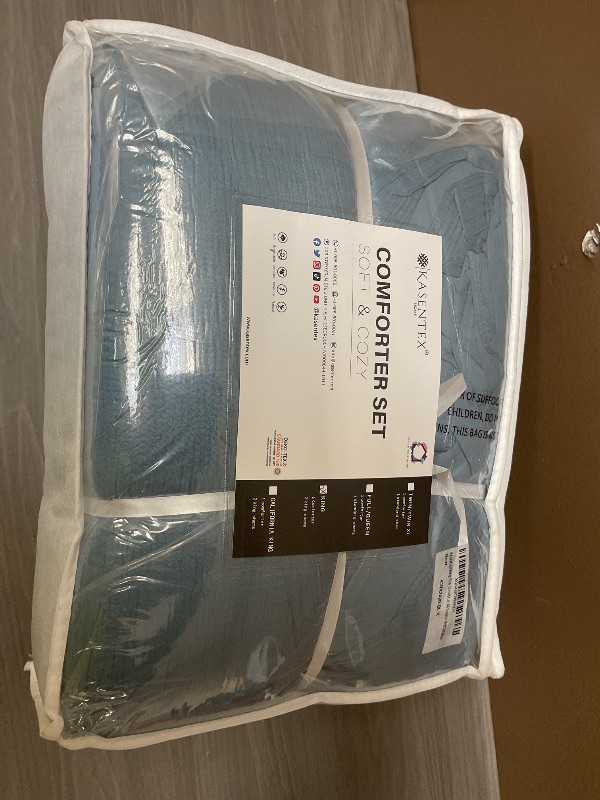 Photo 1 of KASENTEX Crinkle Comforter Set King Size,Fluffy Lightweight 3-Piece Bed Set,Soft Warm Down Alternative Duvet Insert,Breathable Muslin Comforter,Machine Washable, All-Season,Navy Blue