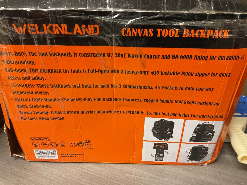 Photo 1 of WELKINLAND Waxed-Canvas Tool Backpack - Heavy-Duty Electrician Backpack with HVAC & Technician Tool Bag Storage