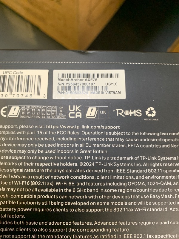 Photo 1 of TP-Link AXE5400 Tri-Band WiFi 6E Router (Archer AXE75), 2025 PCMag Editors' Choice, Gigabit Internet for Gaming & Streaming, New 6GHz Band, 160MHz, OneMesh, Quad-Core CPU, VPN & WPA3 Security