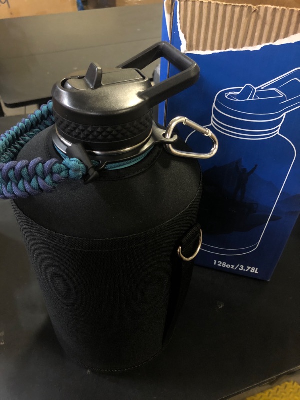 Photo 1 of 128OZ Water Bottle with Carrier Case and Knitted Handle Black 