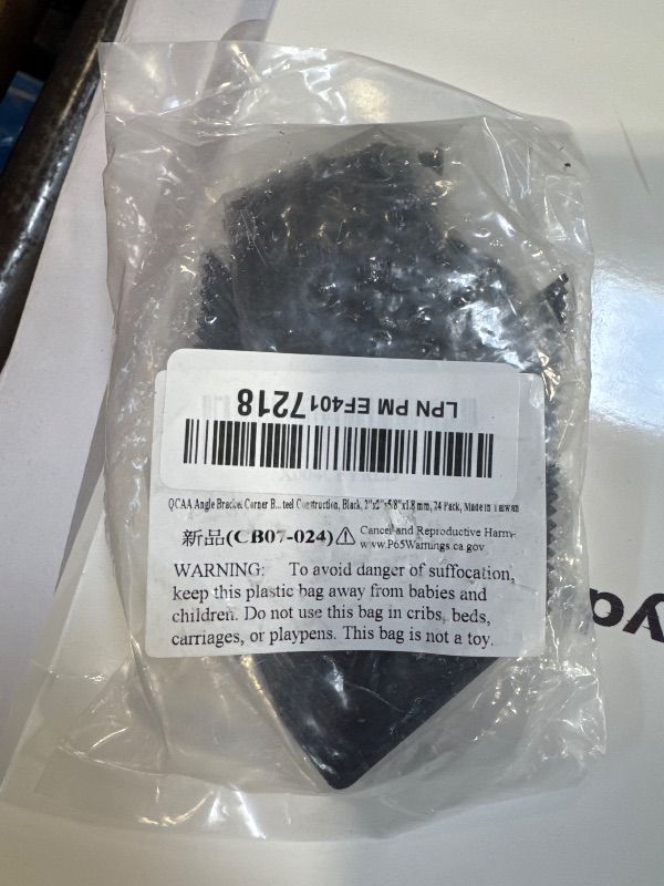 Photo 1 of QCAA Angle Bracket Corner Brace Durable Thicker Steel Construction, Black, 2"x2"x5/8"x1.8 mm, Made in Taiwan, 24 Pack