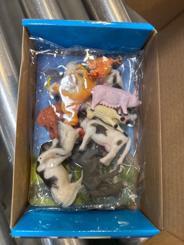 Photo 1 of 12 PCS Farm Animal Figurines with 12 Introducing Flashcards, Realistic Farm Animals Playset Montessori Toys Science Educational Matching Game for Homeschool Preschool Toddler Kids