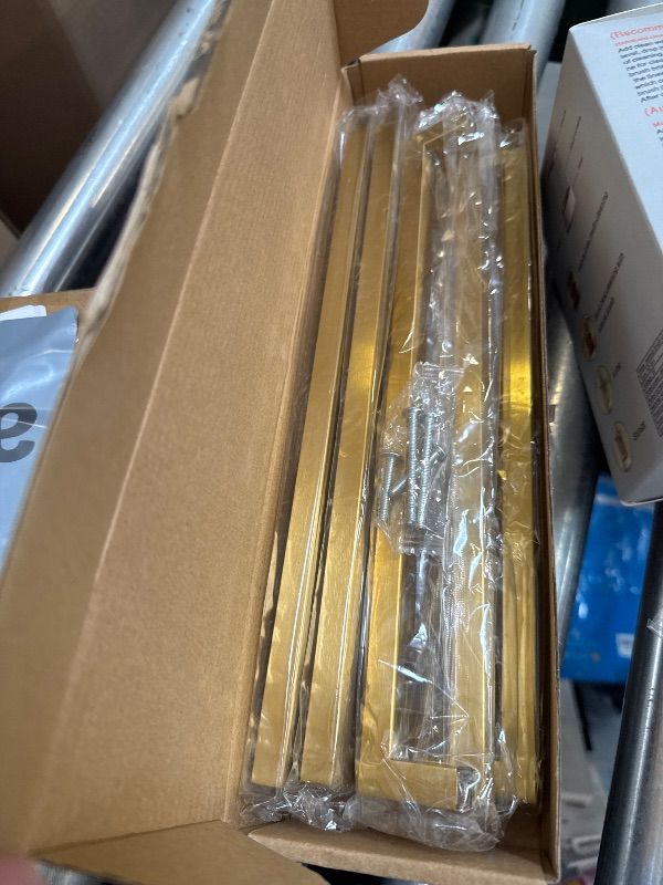 Photo 1 of goldenwarm Modern Gold Cabinet Pulls Kitchen Cabinet Handles - LSJ12GD288 Brass Drawer Pulls Knobs 11-1/3 Inches Hole Centers Square Furniture Cupboard Door Handles 5 Pack