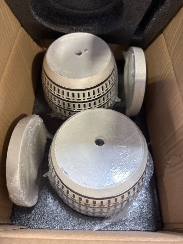 Photo 1 of 5.8 Inch Boho Plant Pots Indoor - Artisanal Succulent Pots with Drainage Holes and Saucer, Cement Pots for Indoor Plants, Flower Pot with Rubber Pot Feet, Set of 2, Black Lines and Cream White