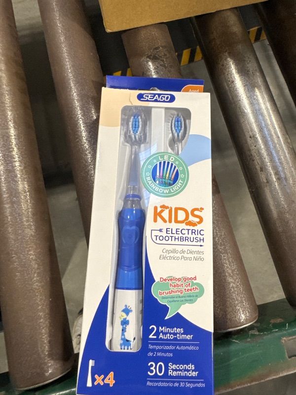 Photo 1 of SEAGO Kids Electric Toothbrush with 2 Mins Brushing Timer and 4 Replacement Bursh Heads, Rainbow LED Light Make Brushing Fun, Blue Color Boys Battery Powerd Toothbrush for 4-12 Years Old?SG-977