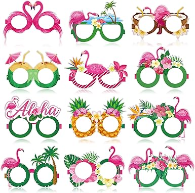 Photo 1 of Harloon 36 Pcs Flamingo Party Decorations Eyeglasses Aloha Party Paper Glasses Favor Summer Tropical Flamingo Photo Booth Props Hawaiian Luau Eye Glasses for Pool Beach Shower Birthday Party Favor
