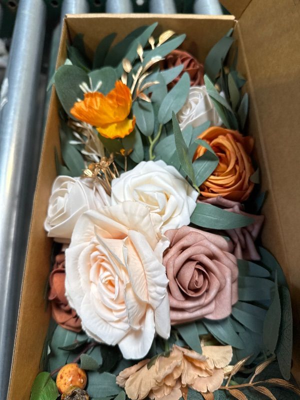 Photo 1 of Ling's Moment 2pcs Artificial Welcome Sign Swag Wedding Arch Flowers Decorations Floral Eucalyptus Willow Garland Terracotta Orange Rose Ceremony Party Reception Easel Door Wall Home Entryway Outdoor