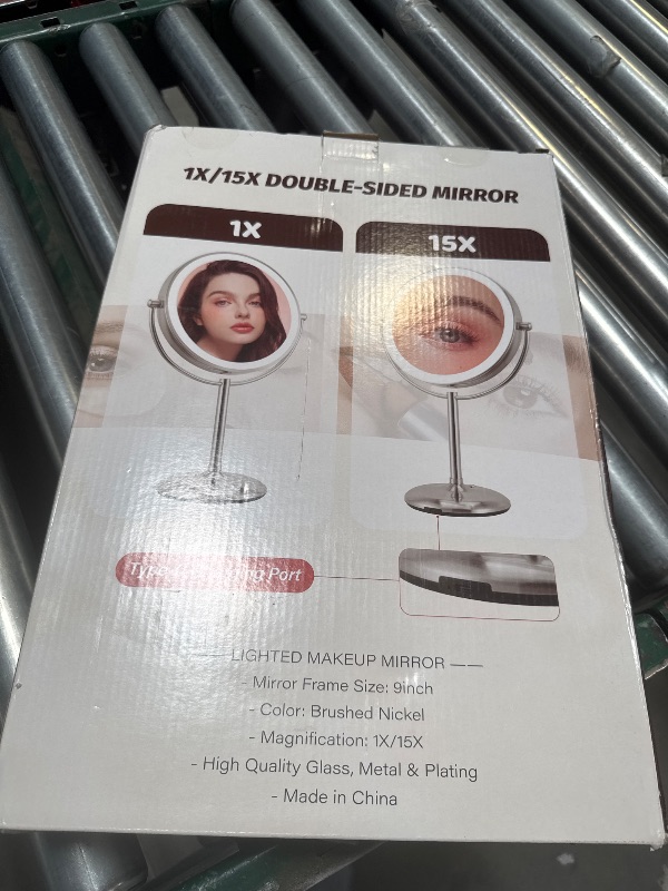 Photo 1 of M MIVONDA Makeup Mirror with Lights,1X/15X Brushed Nickel Large Magnifying Mirror with Light, 360°Double Side Mirror,3 Color Lights & Adjustable Brightness Vanity Mirror,Gift for Christmas Day