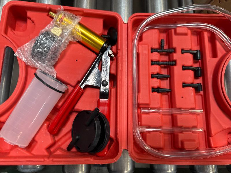 Photo 1 of Yonligonju Brake Bleeder Kit with Hand Vacuum Pump with Gauge Adapters Automotive Brake Fluid Bleeding Set for Bike Car Truck (red)