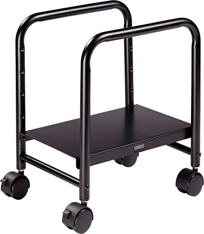 Photo 1 of omputer Tower Stand, Height Adjustable PC Stand for Under Desk, Mobile Rolling CPU Holer with 360° Locking Caster Wheels, Desktop Tower Cart on Floor, Desk Accessories, Steel, Black
