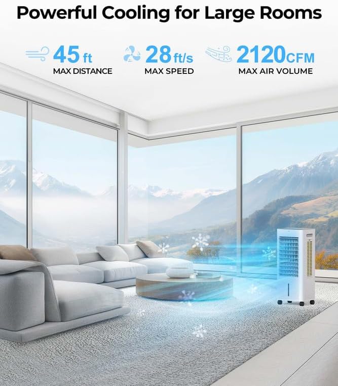Photo 1 of PNTCK Evaporative Air Cooler Portable: Fans That Blow Cold Air for Room, Bedroom, Indoor, Office - Swamp Cooling Fan , 12H Timer, 30dB Quiet, 3 Speeds, 2.1Gal Water Tank, 