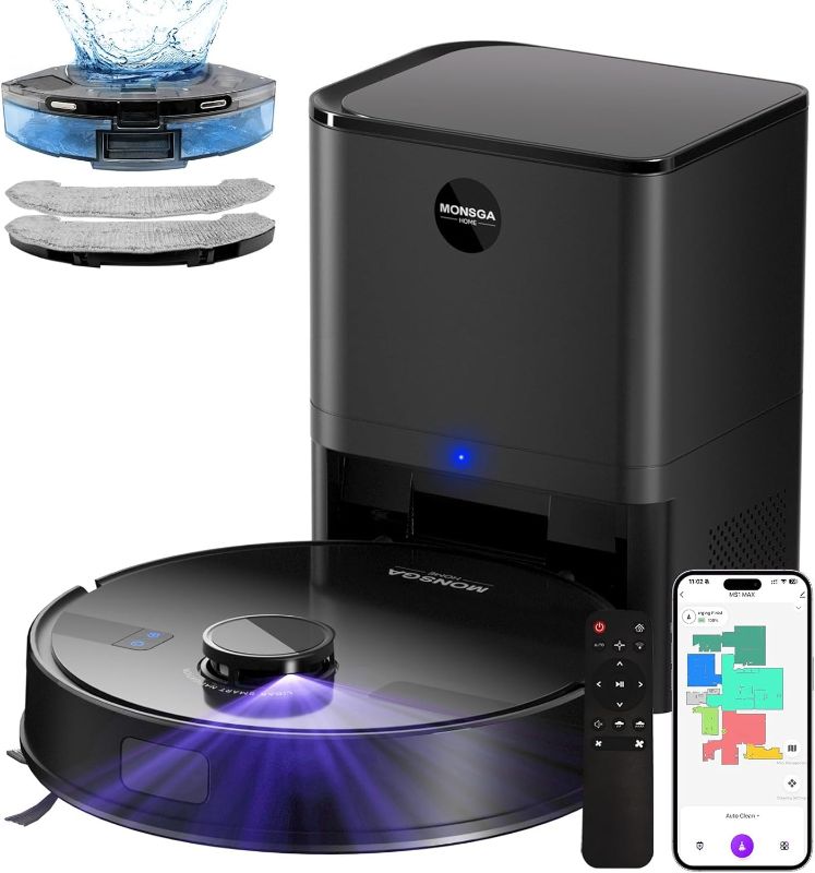 Photo 1 of MONSGA Robot Vacuum and Mop Combo, 5000Pa Robotic Vacuum with 3.5L Self Emptying Station, Lidar Navigation Robot Vacuum Cleaner, 180mins Runtime, APP/Remote/Voice Control, for Hard Floors and Carpets

