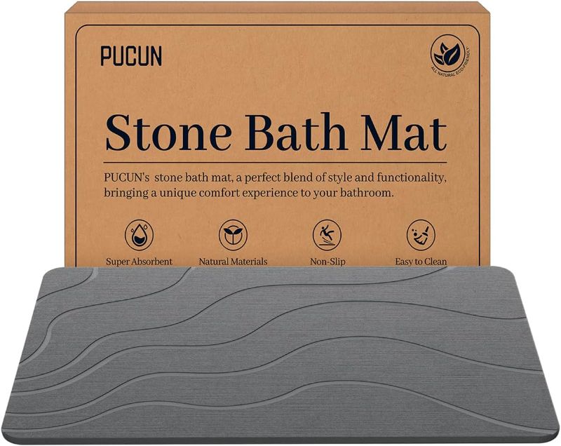 Photo 1 of Stone Bath Mat Diatomaceous Earth Non-Slip Shower Mat,Quick Drying Diatomite Bath Stone Mat for Bathroom Floor -Super Absorbent,Natural, Easy to Clean(24×16" Grey)
