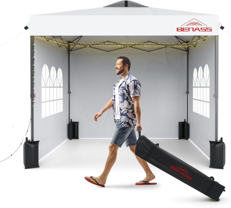 Photo 1 of 10x10 Pop Up Canopy with Sidewalls, Easy Up Canopy Tent, Heavy Duty Tents for Parties, One Person Set Up Event Tent, White
