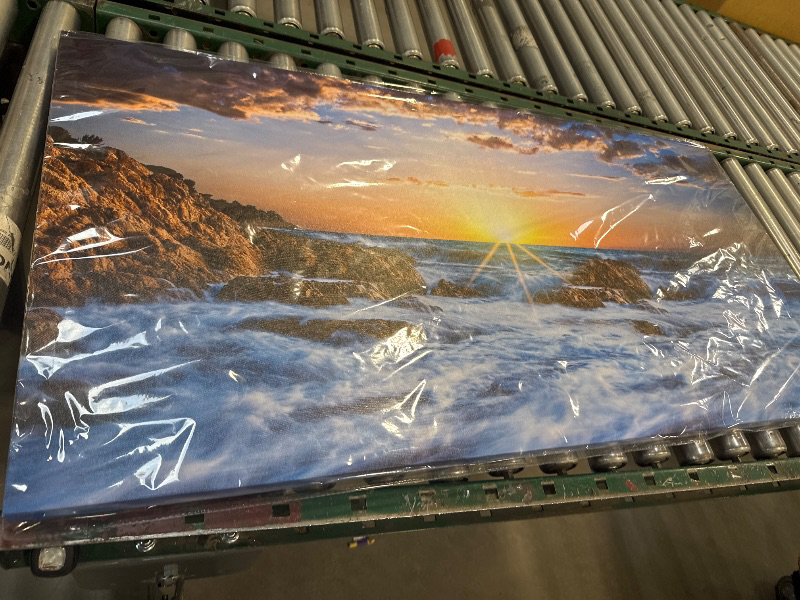 Photo 1 of Muolunna BK05862 Wall Art Decor Canvas Print Picture Sunset Blue Ocean 1 Panel Sea Waves Scenery Painting Artwork for Office Wall Decor Home Decoration Stretched and Framed Ready to Hang 24x48inch

