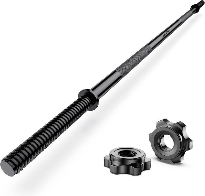 Photo 1 of 55" Weight Lifting Bar, 1" Standard Straight Barbell Bars for Weight lifting, Olympic Barbell Bar for Bench Press/Hip Thrusts/Squats/Lunges for Gym and Home, 2 Star Star-nuts (480lb Weight Capacity)

