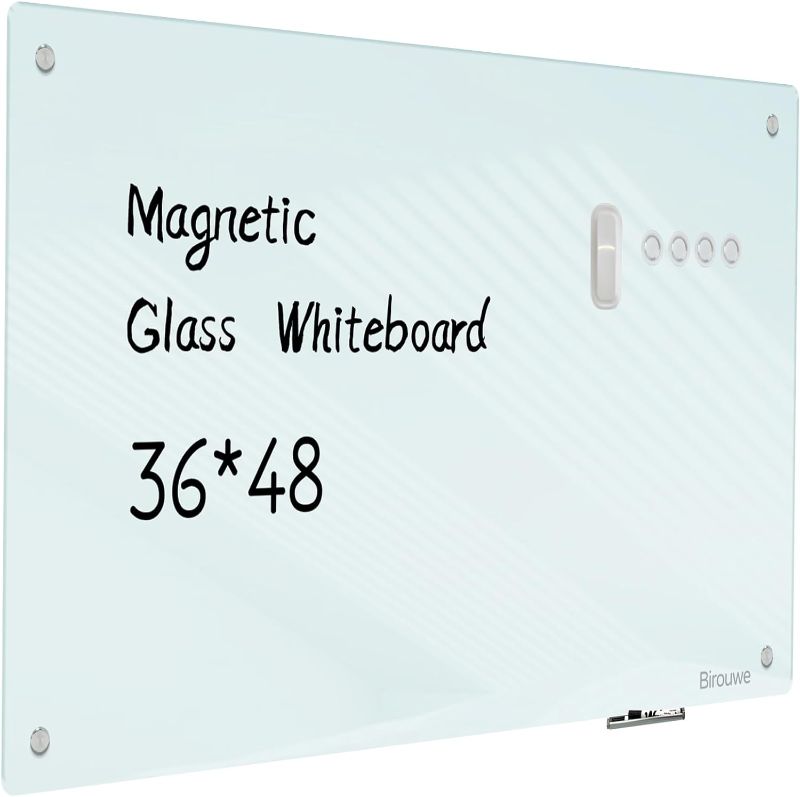 Photo 1 of Magnetic Glass Whiteboard - Glass Dry Erase Board 48"x36" Large Frameless Board for Walls Office School and Home