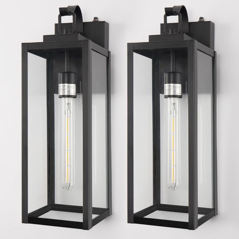Photo 1 of DORESshop 18 Inch Large Size Dusk to Dawn Outdoor Wall Lights, Matte Black Waterproof Anti-Rust Outdoor Light Fixtures Wall Mount with Clear Glass Shade for Porch, Garage, Doorway, 2 Pack

