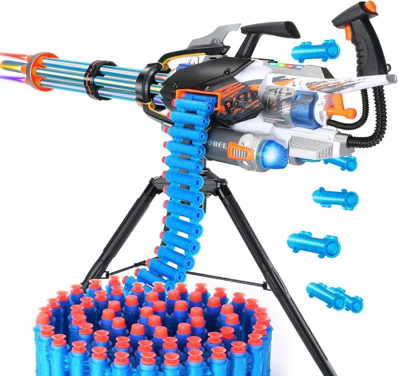 Photo 1 of Gatling Toy  for Kids, Soft Foam Bullets, 10-13m Range, 60 Darts, 360 Rotation, Blue