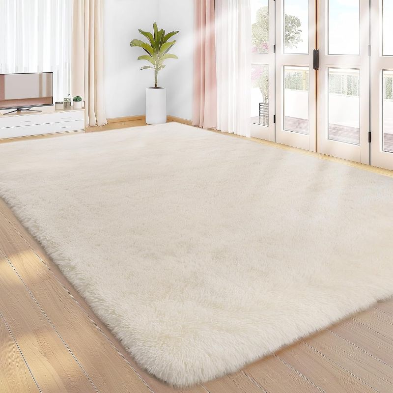 Photo 1 of Sour Lemon Area Rugs 8x10 Living Room, Cream Large Area Rug Shag Shaggy Carpet Soft Plush Furry Bedside Rugs, Machine Washable Area Rugs for Bedroom Kids Girls Boys Home Decor Anti Slip
