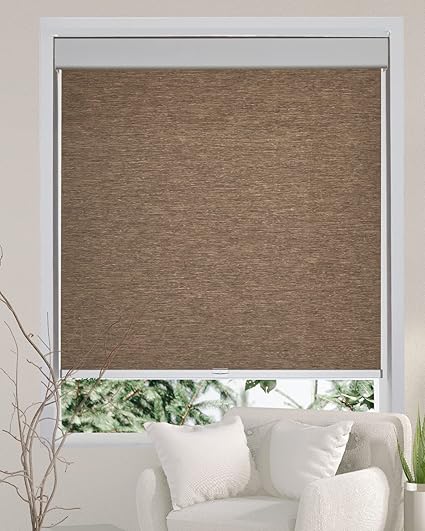 Photo 1 of Persilux Free-Stop Cordless Window Blinds Light Filtering Roller Shades for Windows (Brown 45"W x 72"H) Natural Woven UV Protection Privacy Roller Blinds for Window Shades for Home, Living Room, Door
