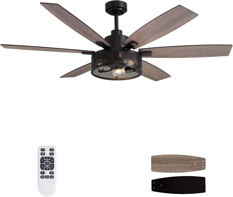 Photo 1 of 60 Inch Ceiling Fans with Lights and Remote Control, Farmhouse Ceiling Fan for Bedroom Living Room and Patio, Black Caged Ceiling Fan for Indoor and Outdoor
