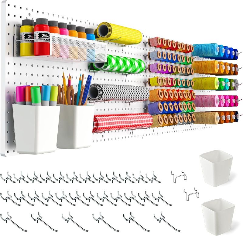 Photo 1 of Peg board,Pegboard 32"*32",White Pegboard 4pcs and 32 Peg board Organizer Accessories,Pegboard Wall Organizer,Peg boards,Peg boards for Walls,ABS Plastic Pegboard for Craft Room Garage Kitchen office

