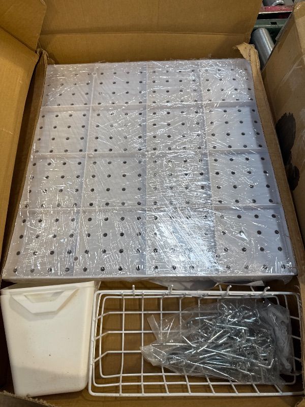 Photo 1 of Peg board,Pegboard 32"*32",White Pegboard 4pcs and 32 Peg board Organizer Accessories,Pegboard Wall Organizer,Peg boards,Peg boards for Walls,ABS Plastic Pegboard for Craft Room Garage Kitchen office
