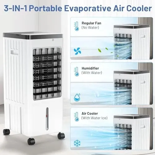 Photo 1 of 3-IN-1 Portable Air Conditioners, Evaporative Air Cooler with, 3 Speeds & 4H Timer, 2-Gal Tank for 40H Cooling, No Window/Hose Needed Swamp Cooler, Remote Control AC for Room/Home/Office
