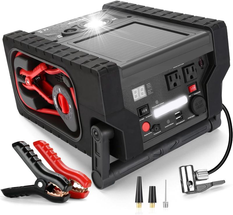Photo 1 of 2000A Peak Car Battery Jump Starter with Air Compressor Tire Inflator, All in One Heavy Duty 12V Battery Jumper Box Car Start Booster Up to 10L Gas/8L Diesel Engines with 400W AC Inverter, LED Light
