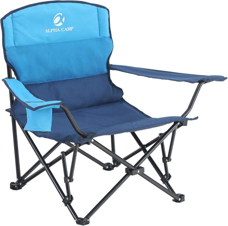Photo 1 of ALPHA CAMP Portable Camping Chair Quad Folding Chair Support 300 LBS Steel Frame Collapsible Chair with Cup Holder for Outdoor