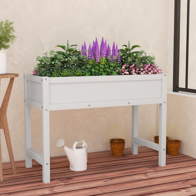 Photo 1 of Raised Garden Planting Bed with Legs,HDPE Elevated Planter Box Rot-Resistant and Non-Cracking for Herb Vegetable Flower with Drainage Hole Outdoors/Indoors Planter Raised Beds(White)
