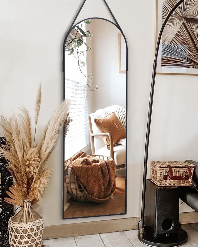 Photo 1 of ITSRG Full Length Mirror, 16"x48" Wall Full Length Body Mirror, Wall Mounted Mirror with Hanging Leather Strap, Wall Mirror Full Length for Bathroom Living Room Entryway Decor(Black)