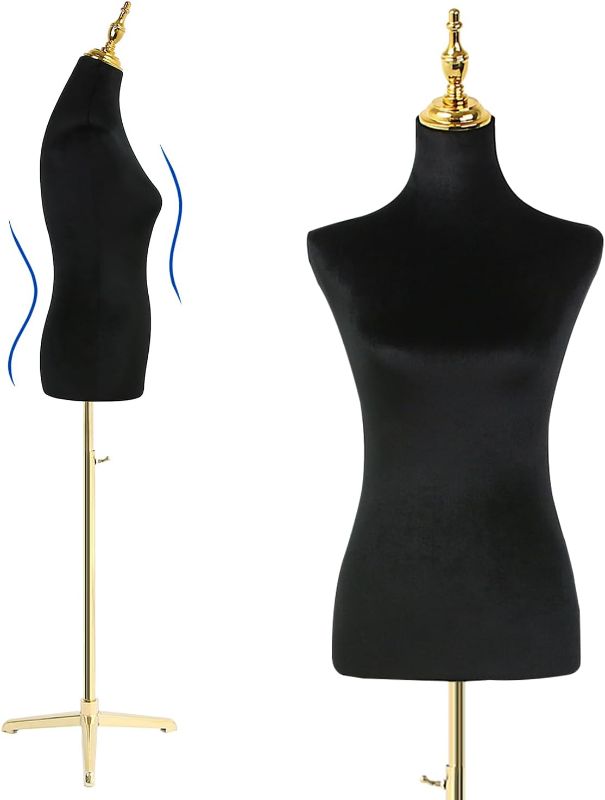 Photo 1 of Female Mannequin Body Gold Tripod Stand,Height Adjustable Maniqui para Ropa,Dress Form Mannequin (Black, Velvet?)
