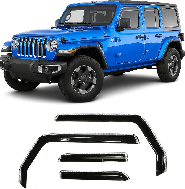 Photo 1 of 2018-2025 in-Channel Rain Guards for Jeep Wrangler JL Side Window Deflector Visors Unlimited 4 Door & for Jeep Gladiator JT 2020-2025 Vent Shades
