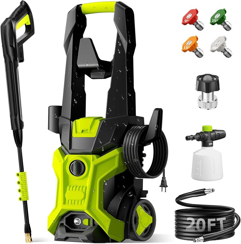 Photo 1 of Electric Pressure Washer - 2.5 GPM Portable Lightweight Power Washer, 4 Quick-Connect Nozzles & Adjustable Soap Tank Pressure Washers for Cars, Driveways, Patios, Fences, Decks, Facade, Home Cleaning
