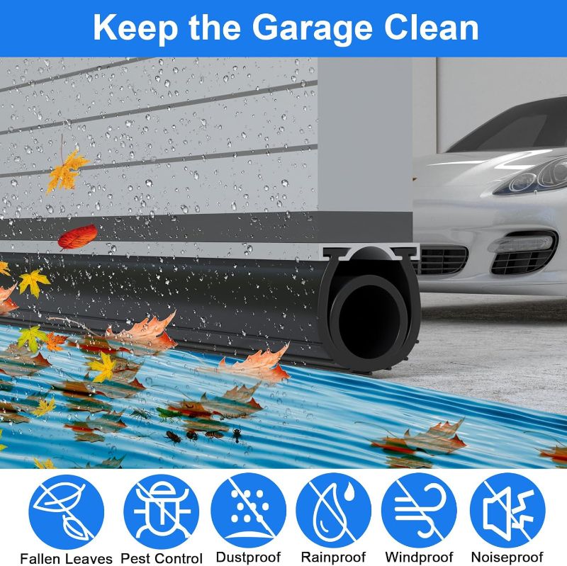 Photo 1 of 10 FT Garage Door Seals Bottom Rubber, Heavy Duty U+O Ring Garage Door Bottom Seal with Aluminium Track Retainer Kit, Universal Garage Door Weather Stripping for Home Garage Protection
